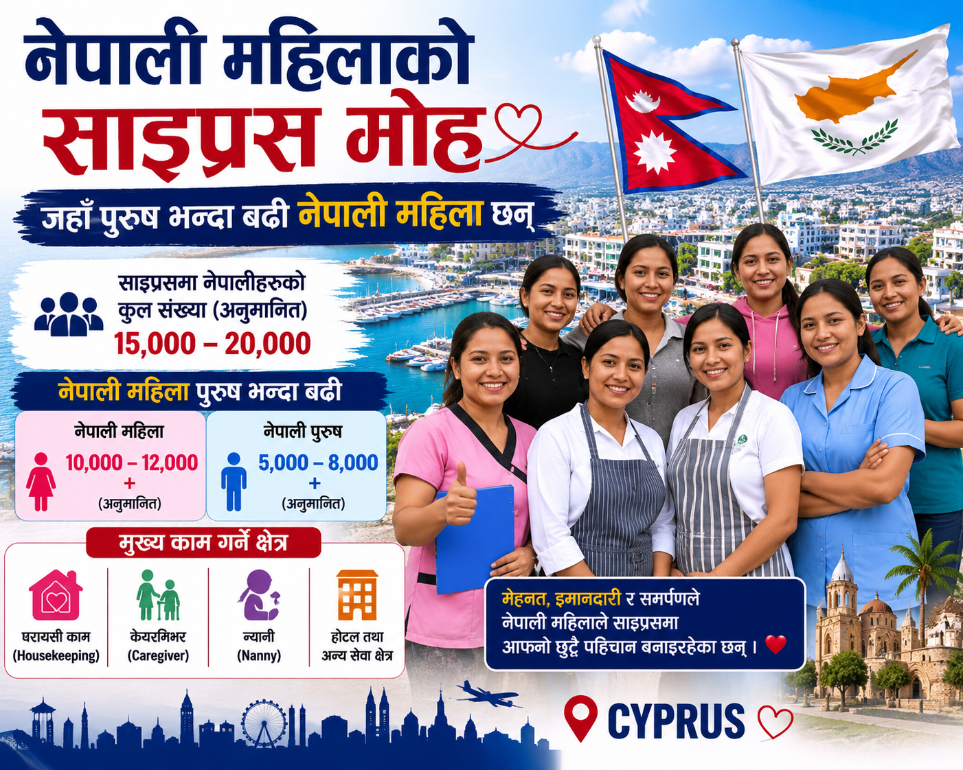 नेपाली महिलाको साइप्रस मोह, जहाँ पुरुष भन्दा बढी महिला  छन्, कति छन्  साइप्रसमा नेपाली महिला ?